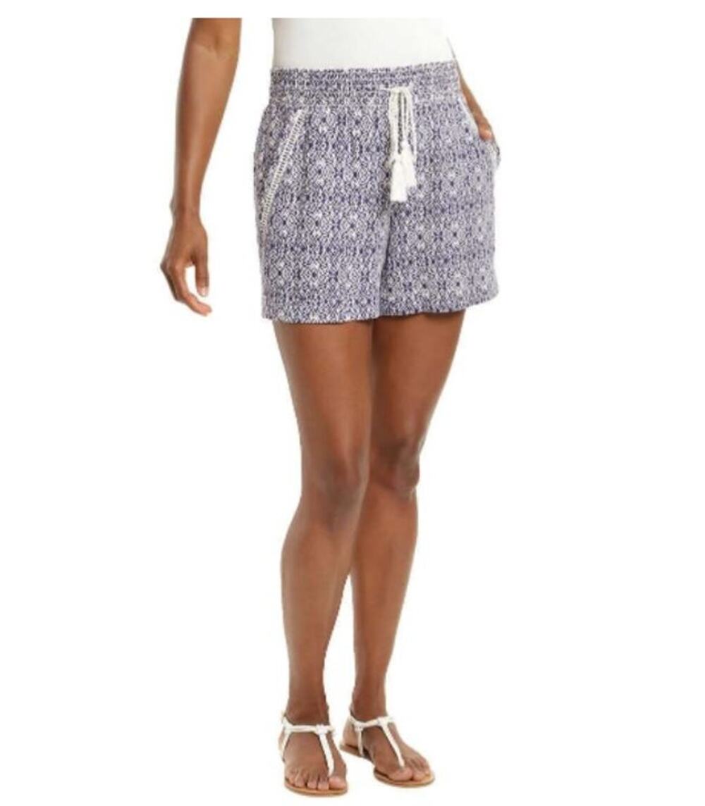 Briggs Women’s Linen Blend Shorts Blue Print XSMALL Stretch Waistband Pockets